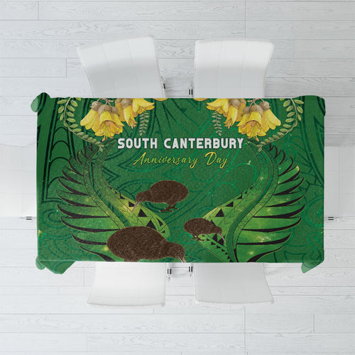 South Canterbury Anniversary Day Tablecloth Kiwi Kowhai Silver Fern Maori Pattern