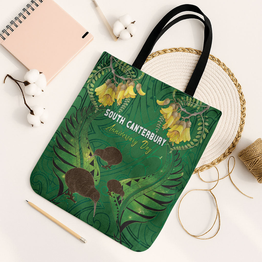 South Canterbury Anniversary Day Tote Bag Kiwi Kowhai Silver Fern Maori Pattern