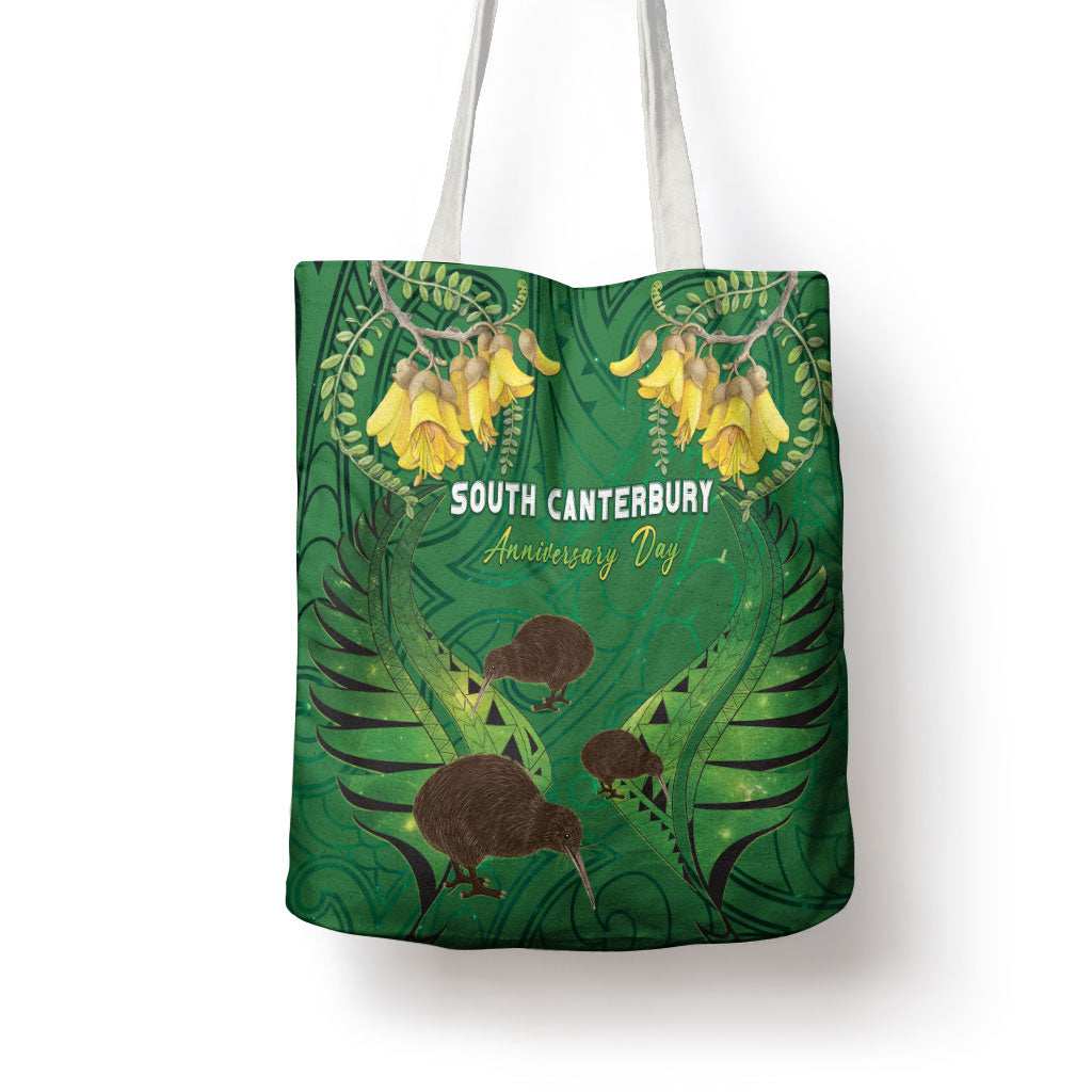 South Canterbury Anniversary Day Tote Bag Kiwi Kowhai Silver Fern Maori Pattern