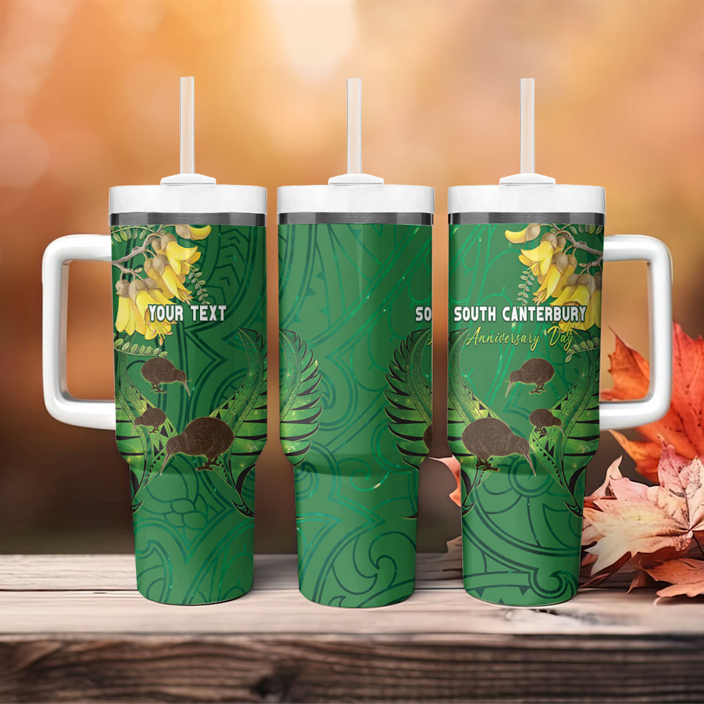 Personalised South Canterbury Anniversary Day Tumbler With Handle Kiwi Kowhai Silver Fern Maori Pattern