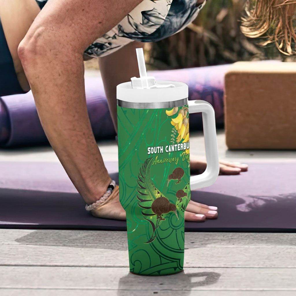 Personalised South Canterbury Anniversary Day Tumbler With Handle Kiwi Kowhai Silver Fern Maori Pattern