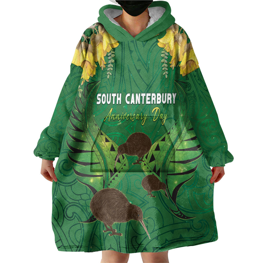 Personalised South Canterbury Anniversary Day Wearable Blanket Hoodie Kiwi Kowhai Silver Fern Maori Pattern