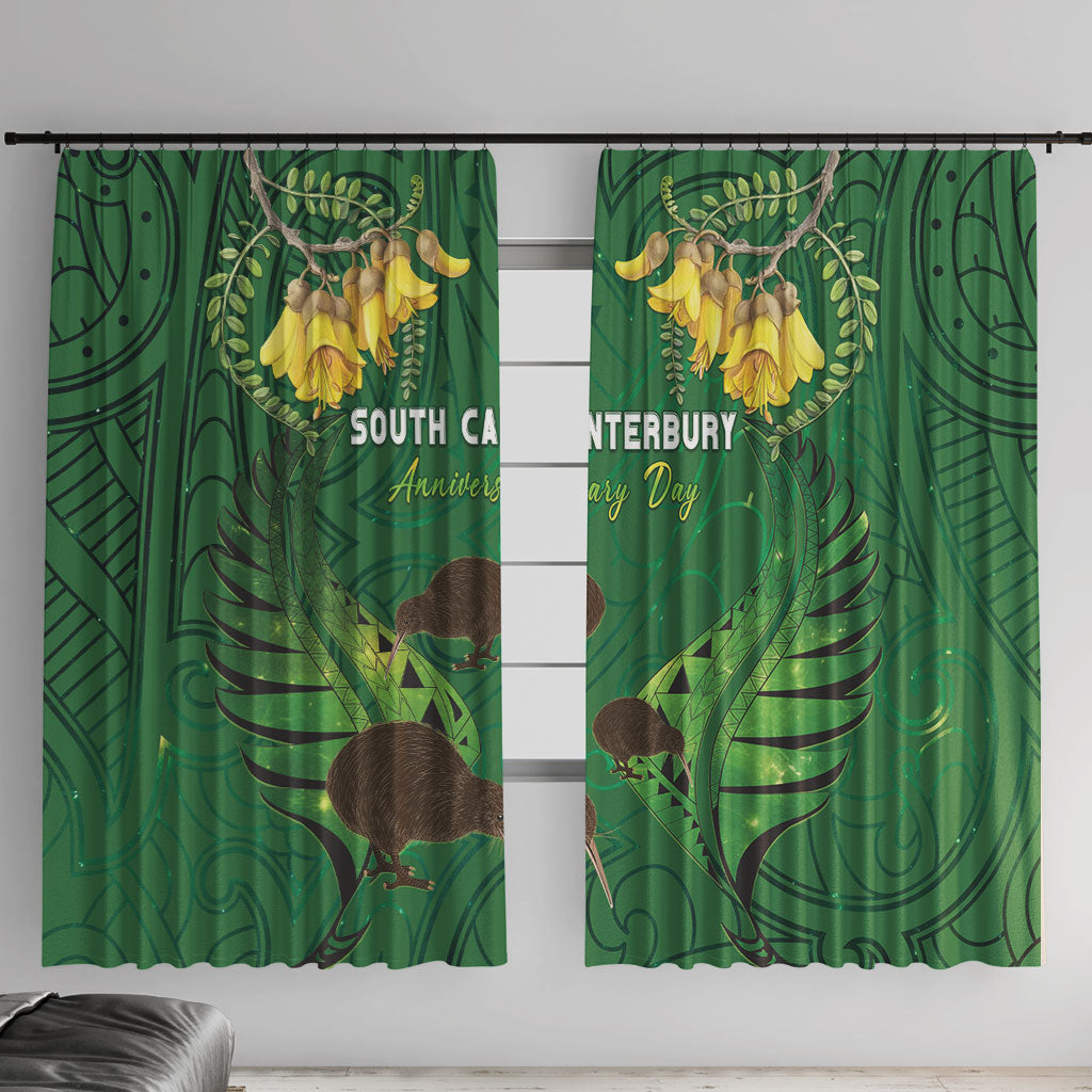 South Canterbury Anniversary Day Window Curtain Kiwi Kowhai Silver Fern Maori Pattern