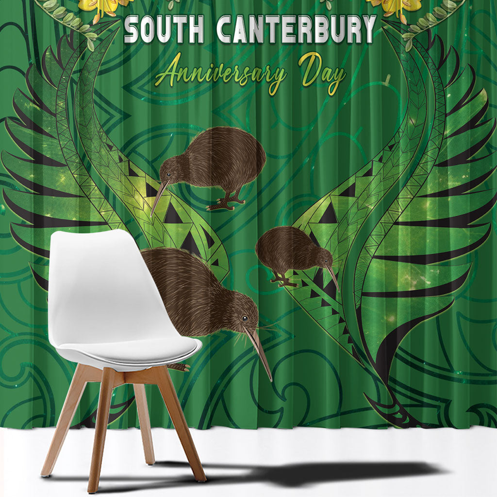 South Canterbury Anniversary Day Window Curtain Kiwi Kowhai Silver Fern Maori Pattern