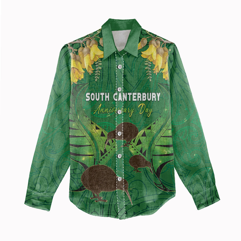 Personalised South Canterbury Anniversary Day Women Casual Shirt Kiwi Kowhai Silver Fern Maori Pattern