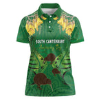 Personalised South Canterbury Anniversary Day Women Polo Shirt Kiwi Kowhai Silver Fern Maori Pattern