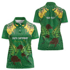 Personalised South Canterbury Anniversary Day Women Polo Shirt Kiwi Kowhai Silver Fern Maori Pattern