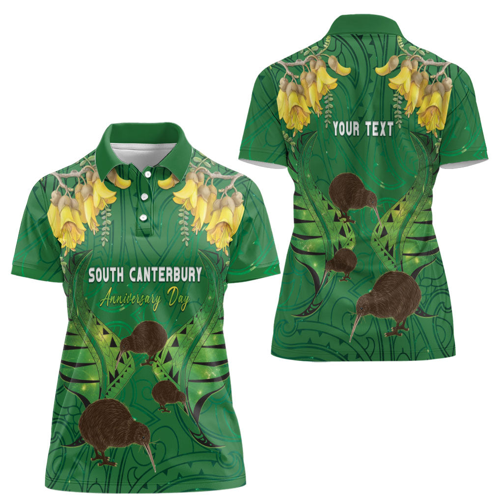 Personalised South Canterbury Anniversary Day Women Polo Shirt Kiwi Kowhai Silver Fern Maori Pattern