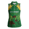 Personalised South Canterbury Anniversary Day Women Sleeveless Polo Shirt Kiwi Kowhai Silver Fern Maori Pattern