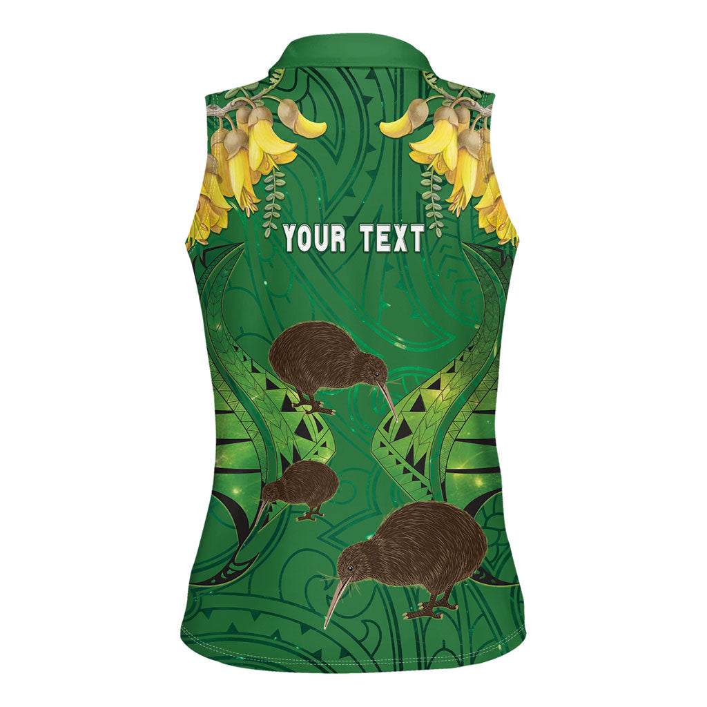 Personalised South Canterbury Anniversary Day Women Sleeveless Polo Shirt Kiwi Kowhai Silver Fern Maori Pattern