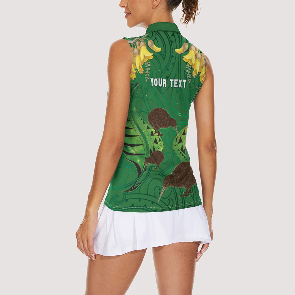 Personalised South Canterbury Anniversary Day Women Sleeveless Polo Shirt Kiwi Kowhai Silver Fern Maori Pattern