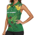 Personalised South Canterbury Anniversary Day Women Sleeveless Polo Shirt Kiwi Kowhai Silver Fern Maori Pattern