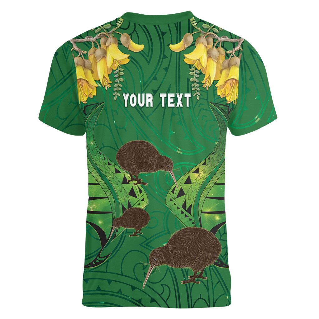 Personalised South Canterbury Anniversary Day Women V-Neck T-Shirt Kiwi Kowhai Silver Fern Maori Pattern