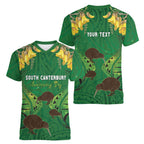 Personalised South Canterbury Anniversary Day Women V-Neck T-Shirt Kiwi Kowhai Silver Fern Maori Pattern