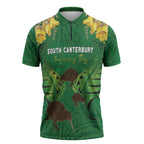 Personalised South Canterbury Anniversary Day Zipper Polo Shirt Kiwi Kowhai Silver Fern Maori Pattern