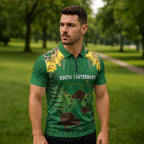 Personalised South Canterbury Anniversary Day Zipper Polo Shirt Kiwi Kowhai Silver Fern Maori Pattern