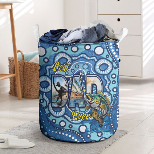 Australia Father's Day Laundry Basket Aussie Fishing Best Dad Ever Aboriginal Pattern