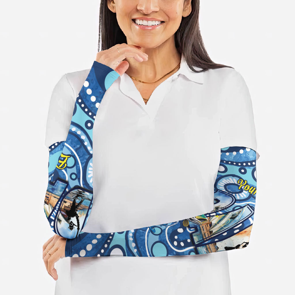 Personalised Australia Father's Day Arm Sleeves Aussie Fishing Best Dad Ever Aboriginal Pattern
