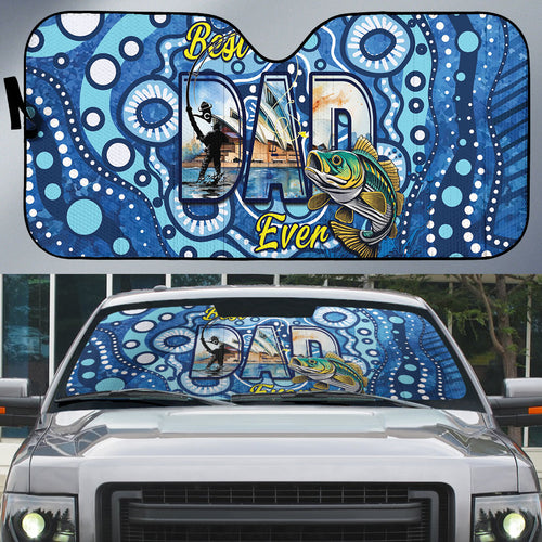 Australia Father's Day Auto Sun Shade Aussie Fishing Best Dad Ever Aboriginal Pattern