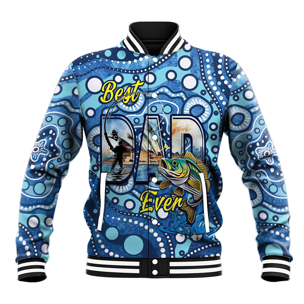 Personalised Australia Father's Day Baseball Jacket Aussie Fishing Best Dad Ever Aboriginal Pattern