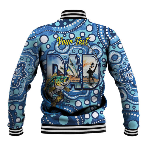 Personalised Australia Father's Day Baseball Jacket Aussie Fishing Best Dad Ever Aboriginal Pattern