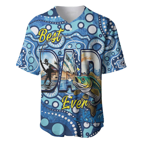 Personalised Australia Father's Day Baseball Jersey Aussie Fishing Best Dad Ever Aboriginal Pattern