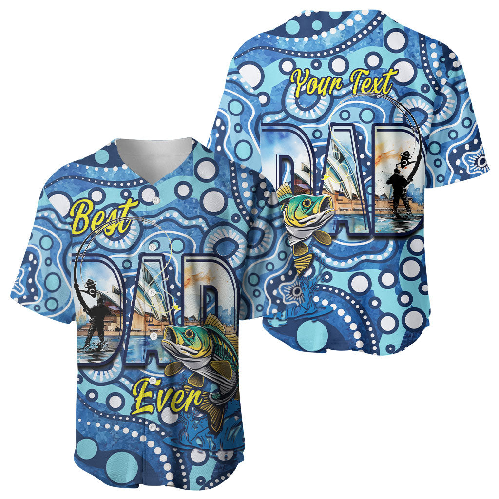 Personalised Australia Father's Day Baseball Jersey Aussie Fishing Best Dad Ever Aboriginal Pattern