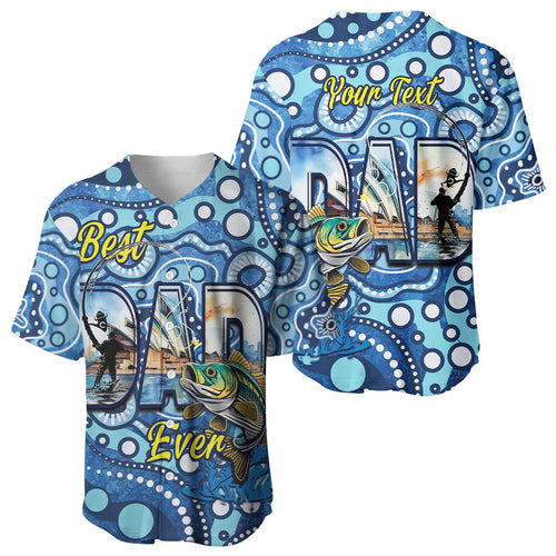 Personalised Australia Father's Day Baseball Jersey Aussie Fishing Best Dad Ever Aboriginal Pattern