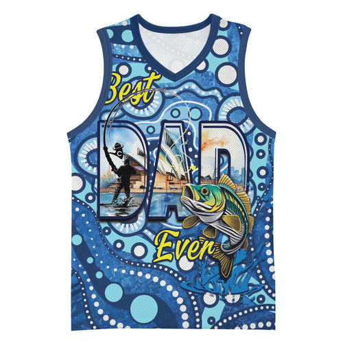 Personalised Australia Father's Day Basketball Jersey Aussie Fishing Best Dad Ever Aboriginal Pattern