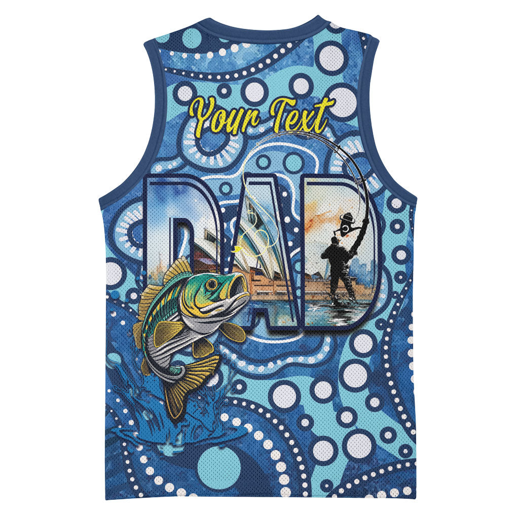 Personalised Australia Father's Day Basketball Jersey Aussie Fishing Best Dad Ever Aboriginal Pattern