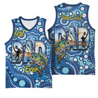 Personalised Australia Father's Day Basketball Jersey Aussie Fishing Best Dad Ever Aboriginal Pattern