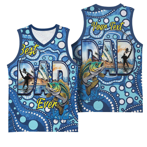 Personalised Australia Father's Day Basketball Jersey Aussie Fishing Best Dad Ever Aboriginal Pattern