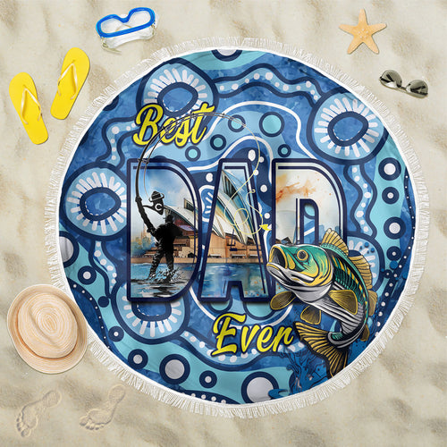 Australia Father's Day Beach Blanket Aussie Fishing Best Dad Ever Aboriginal Pattern