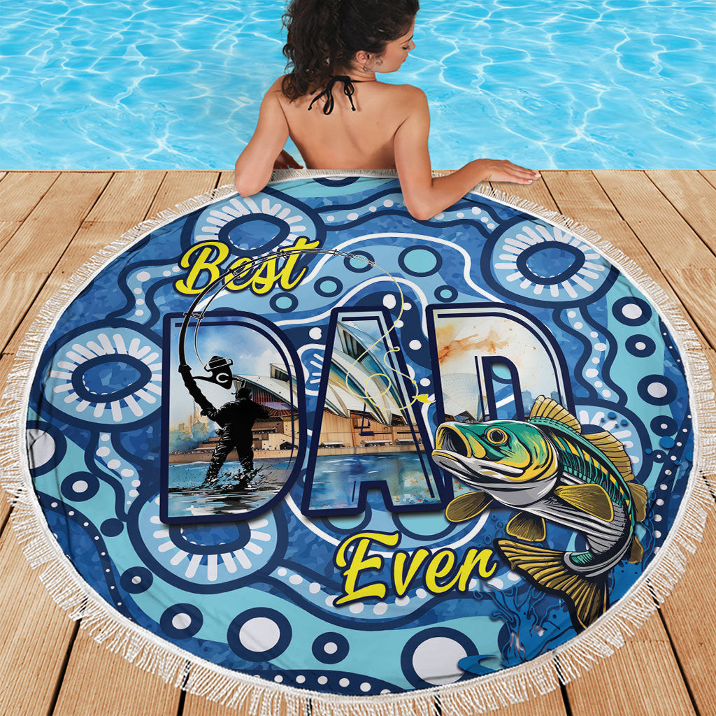 Australia Father's Day Beach Blanket Aussie Fishing Best Dad Ever Aboriginal Pattern