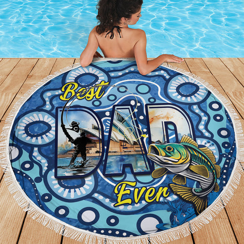 Australia Father's Day Beach Blanket Aussie Fishing Best Dad Ever Aboriginal Pattern