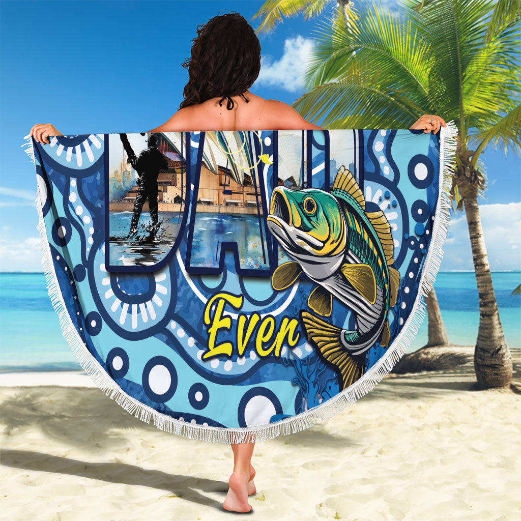 Australia Father's Day Beach Blanket Aussie Fishing Best Dad Ever Aboriginal Pattern