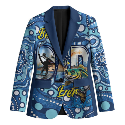 Personalised Australia Father's Day Blazer Aussie Fishing Best Dad Ever Aboriginal Pattern