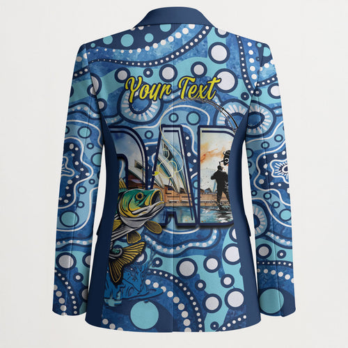 Personalised Australia Father's Day Blazer Aussie Fishing Best Dad Ever Aboriginal Pattern
