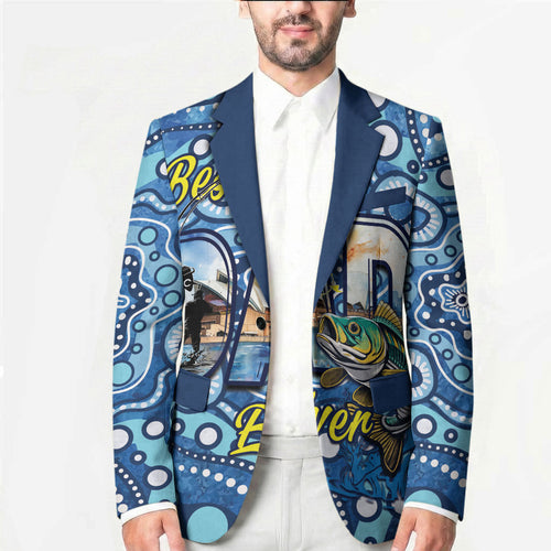 Personalised Australia Father's Day Blazer Aussie Fishing Best Dad Ever Aboriginal Pattern