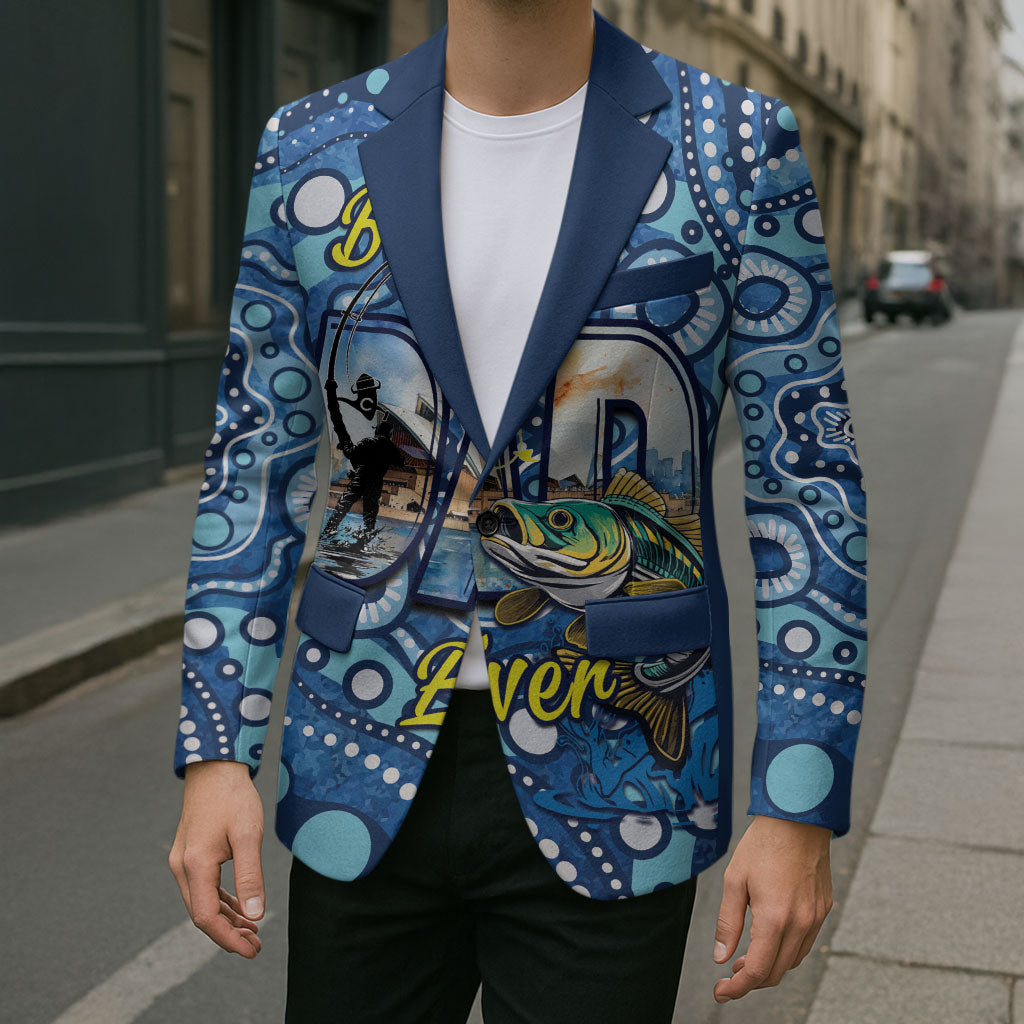 Personalised Australia Father's Day Blazer Aussie Fishing Best Dad Ever Aboriginal Pattern
