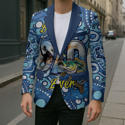 Personalised Australia Father's Day Blazer Aussie Fishing Best Dad Ever Aboriginal Pattern