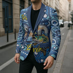 Personalised Australia Father's Day Blazer Aussie Fishing Best Dad Ever Aboriginal Pattern