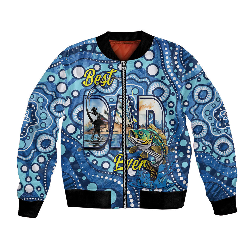 Personalised Australia Father's Day Bomber Jacket Aussie Fishing Best Dad Ever Aboriginal Pattern