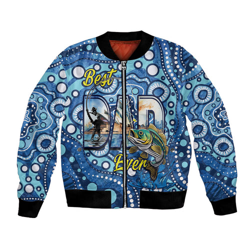 Personalised Australia Father's Day Bomber Jacket Aussie Fishing Best Dad Ever Aboriginal Pattern