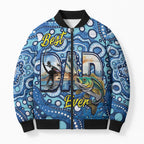 Personalised Australia Father's Day Bomber Puffer Jacket Aussie Fishing Best Dad Ever Aboriginal Pattern
