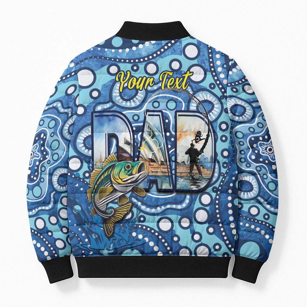 Personalised Australia Father's Day Bomber Puffer Jacket Aussie Fishing Best Dad Ever Aboriginal Pattern
