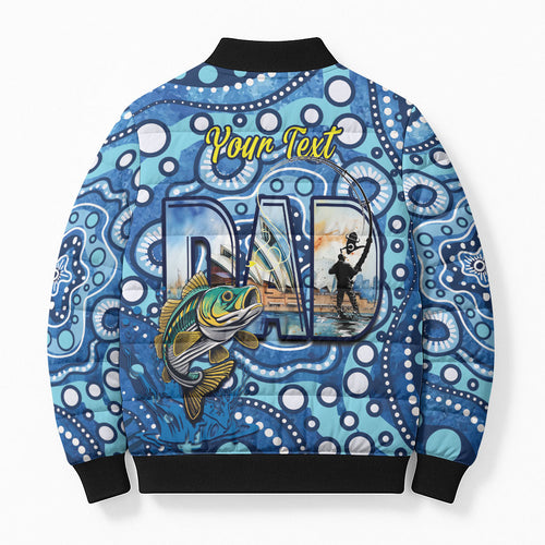 Personalised Australia Father's Day Bomber Puffer Jacket Aussie Fishing Best Dad Ever Aboriginal Pattern