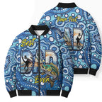 Personalised Australia Father's Day Bomber Puffer Jacket Aussie Fishing Best Dad Ever Aboriginal Pattern