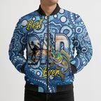 Personalised Australia Father's Day Bomber Puffer Jacket Aussie Fishing Best Dad Ever Aboriginal Pattern