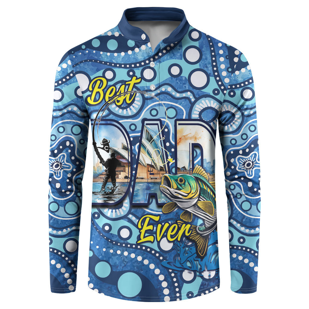 Personalised Australia Father's Day Button Sweatshirt Aussie Fishing Best Dad Ever Aboriginal Pattern